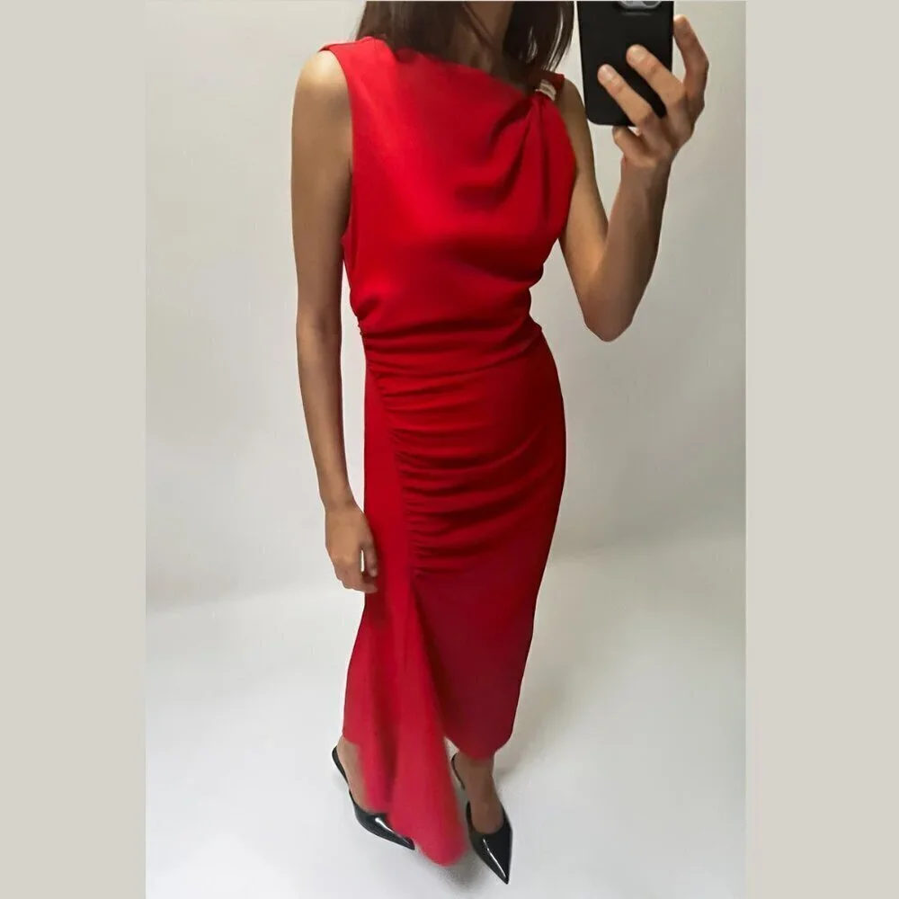 ZARA Midi Dress with Side Ruching - Picture 5 of 13